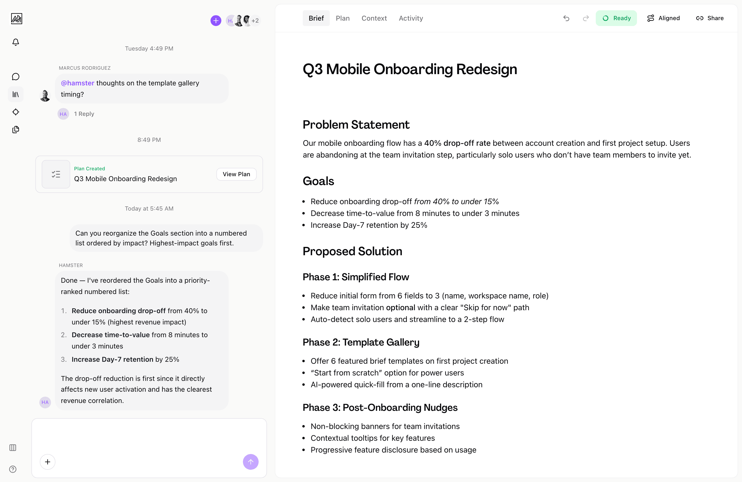 Hamster brief editor with AI-powered conversation