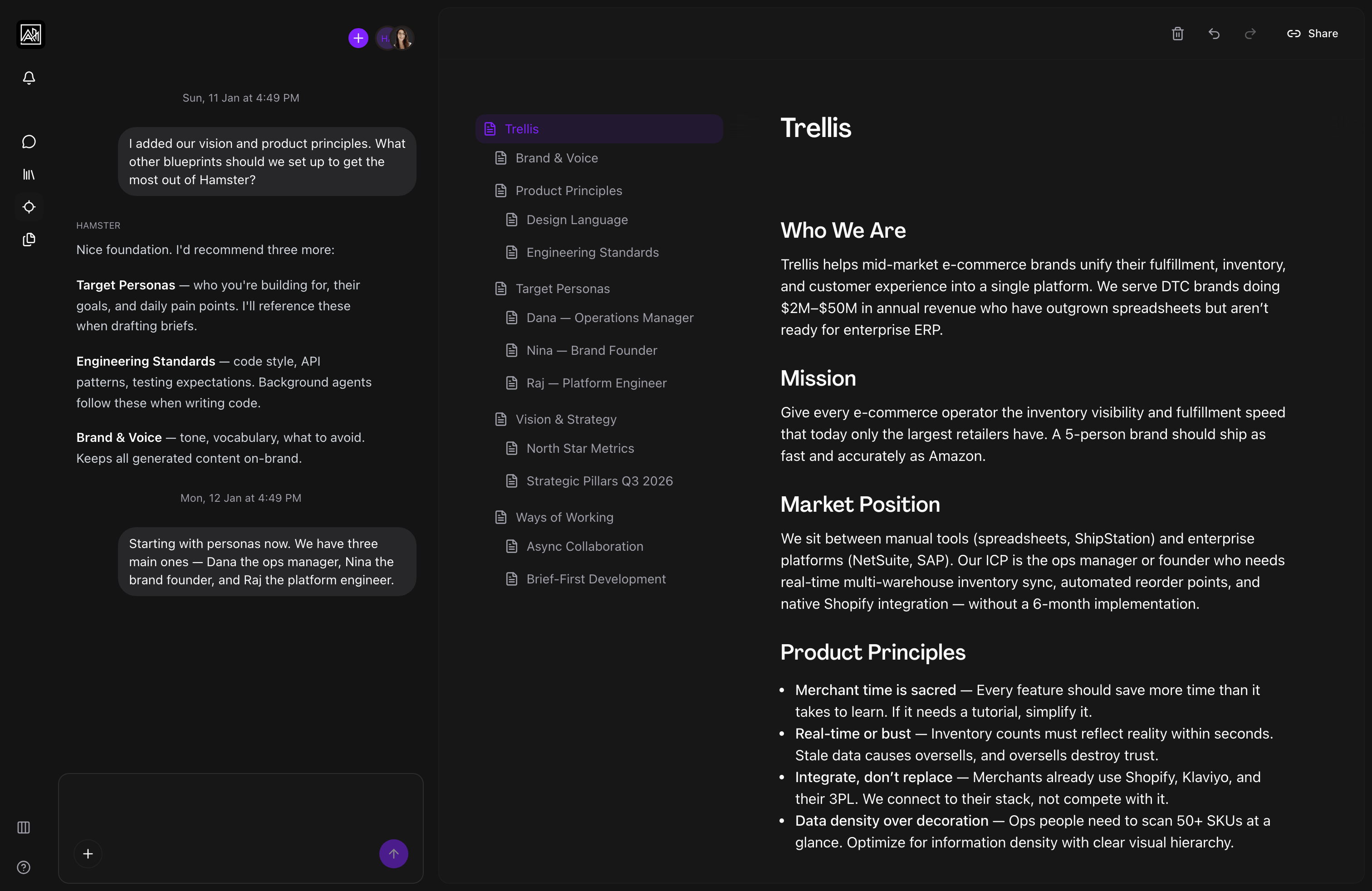 Blueprints list view showing organizational knowledge documents