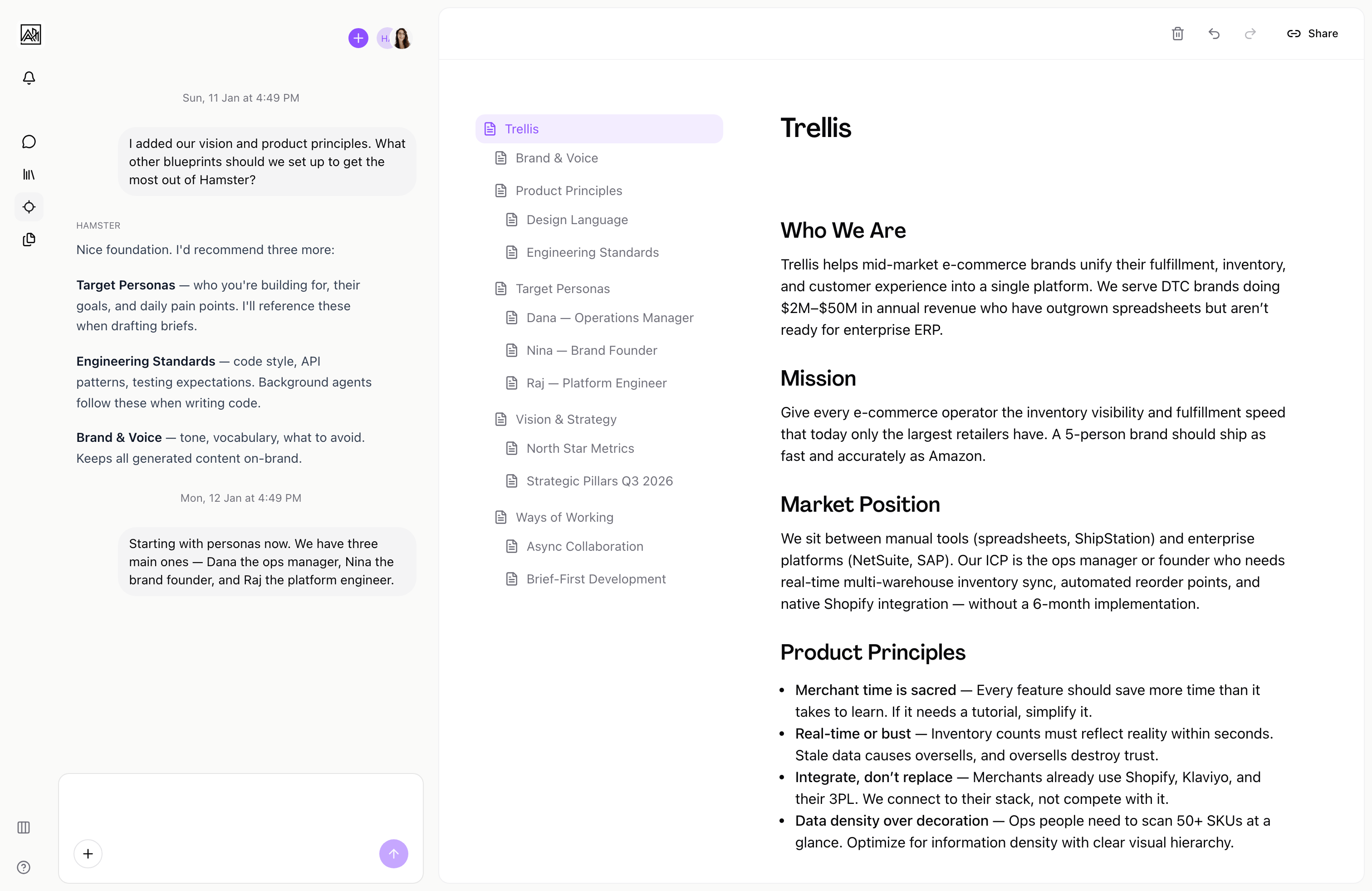Blueprints list view showing organizational knowledge documents