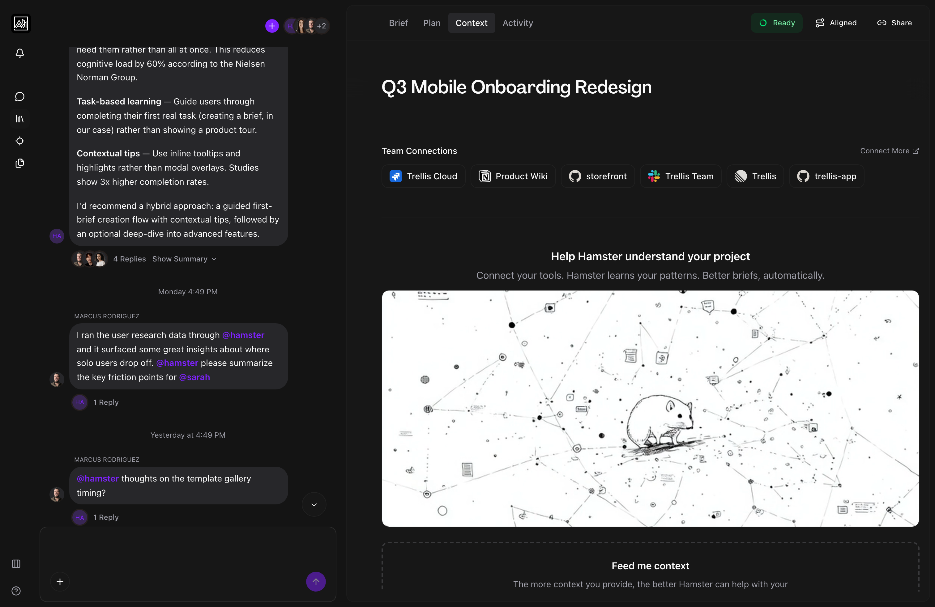 Context documents view showing attached files and URLs