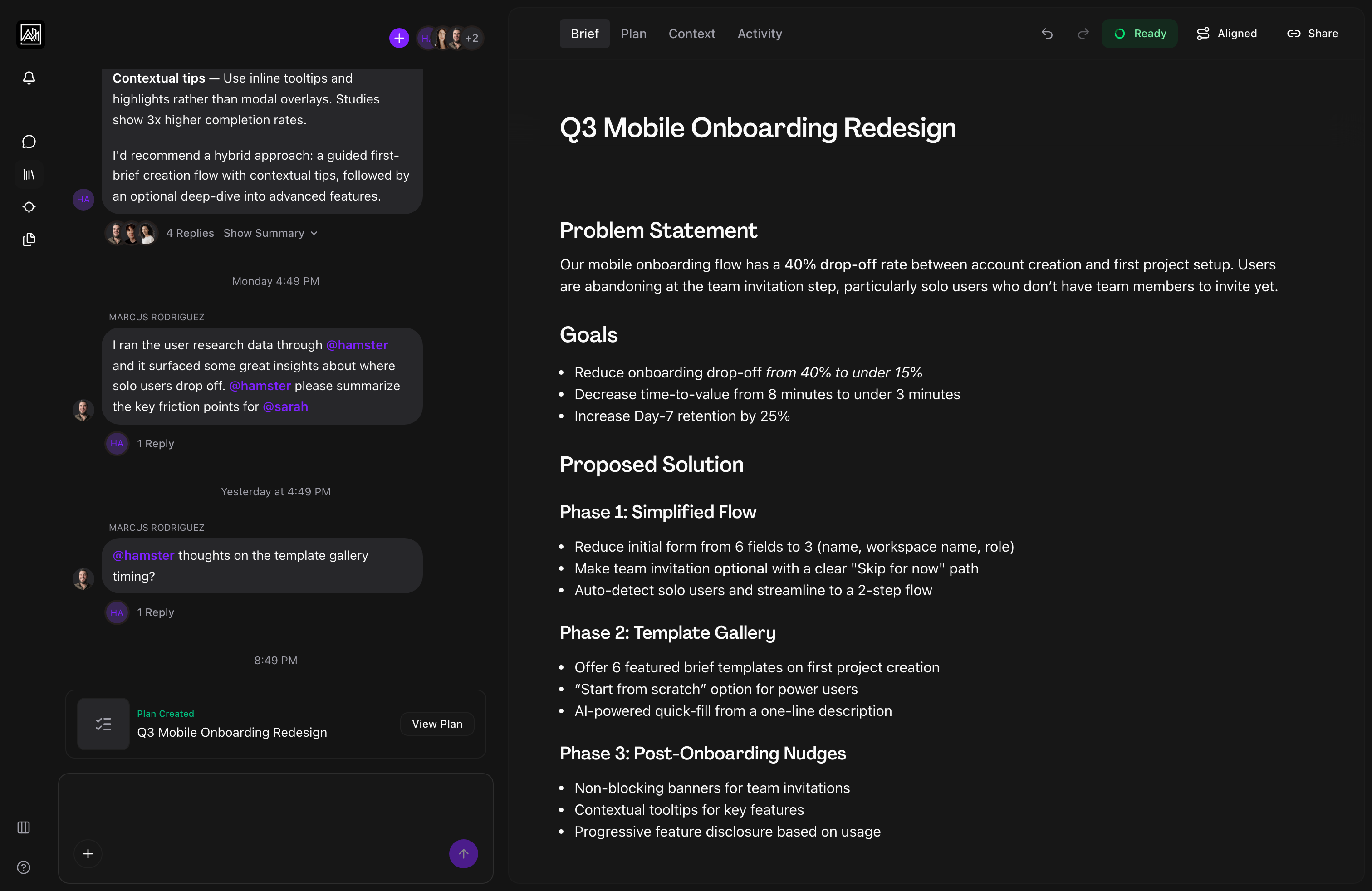 Brief document view showing the rich text editor