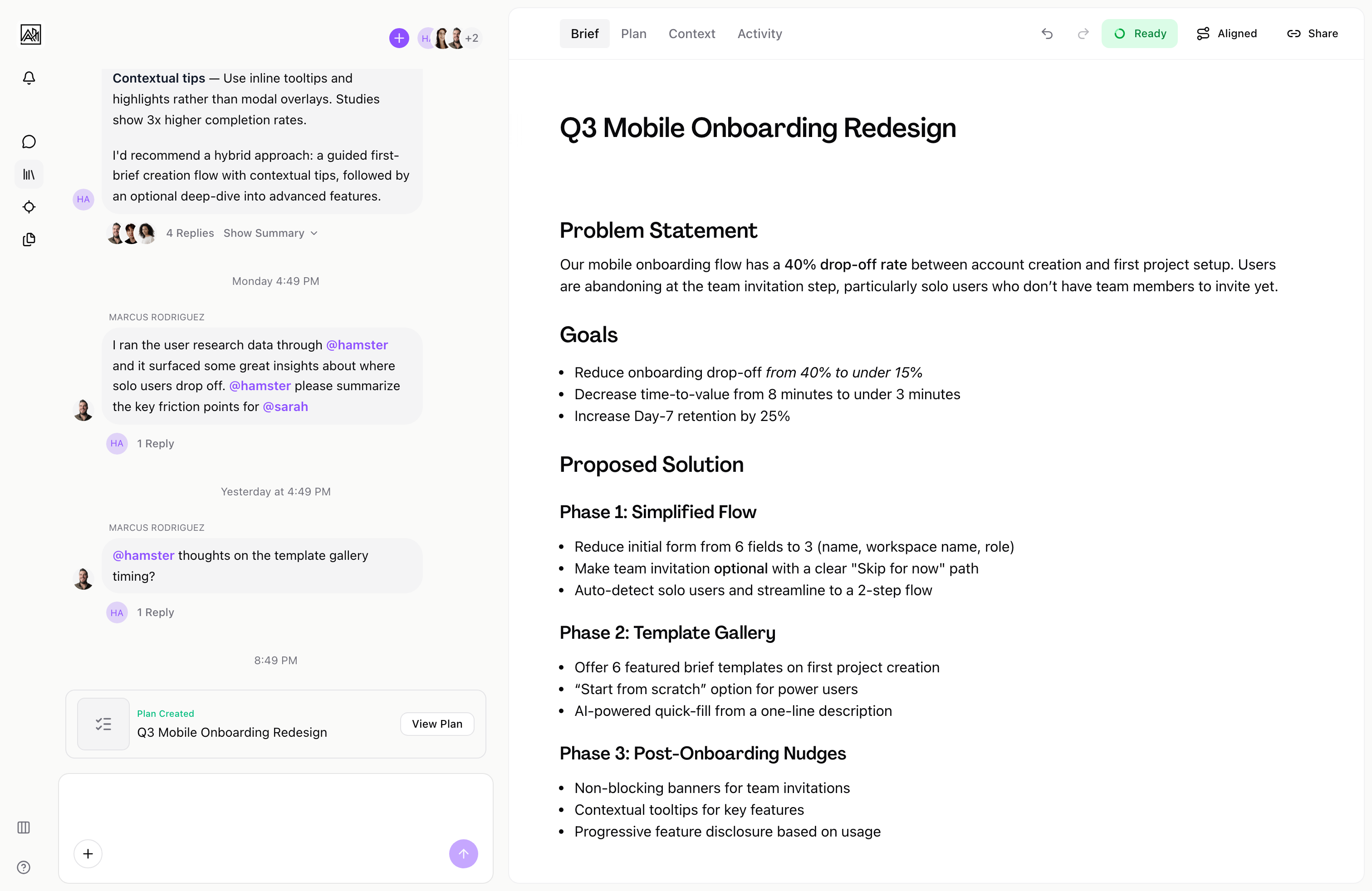Brief document view showing the rich text editor