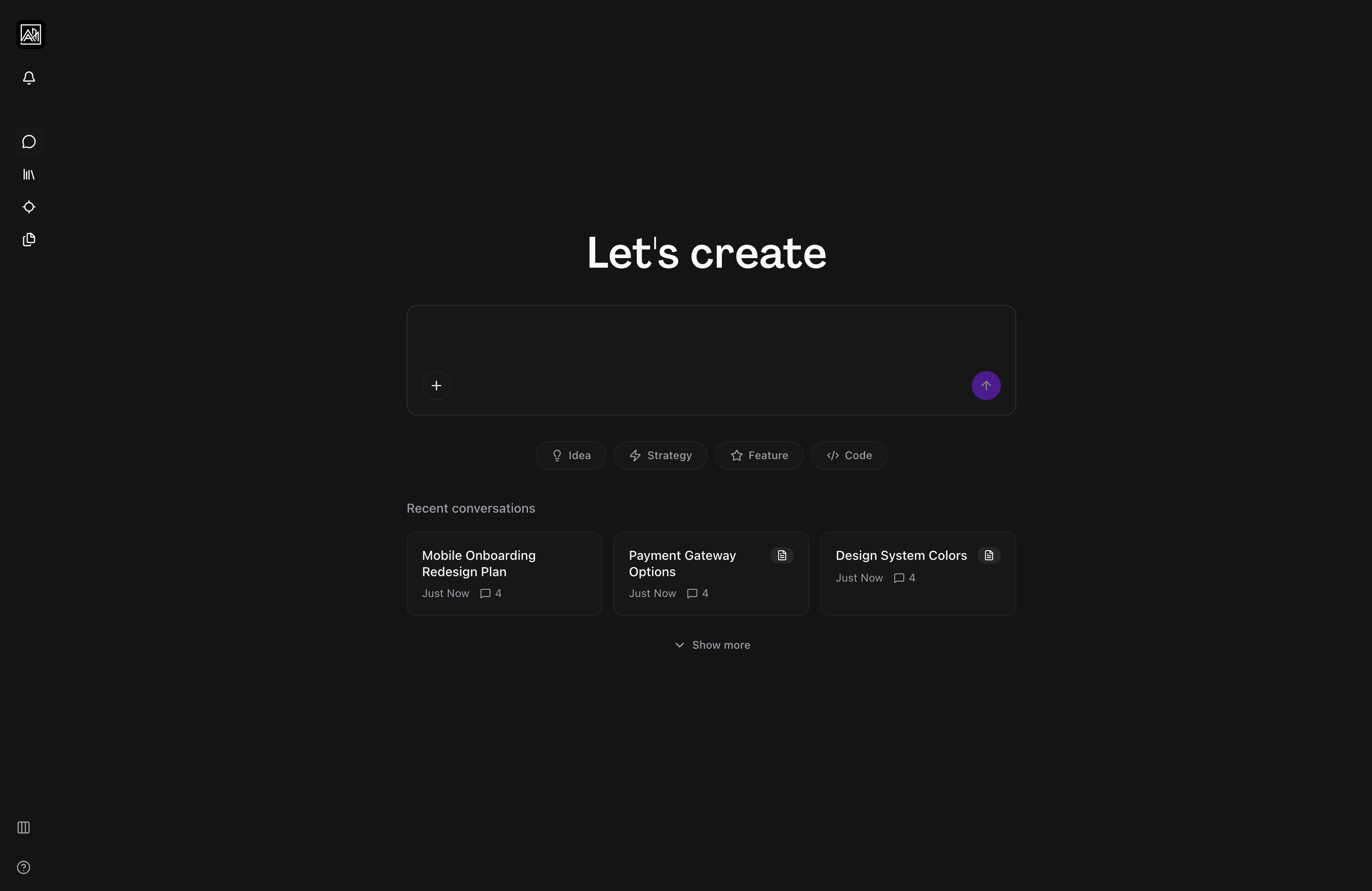 New conversation view showing the chat interface