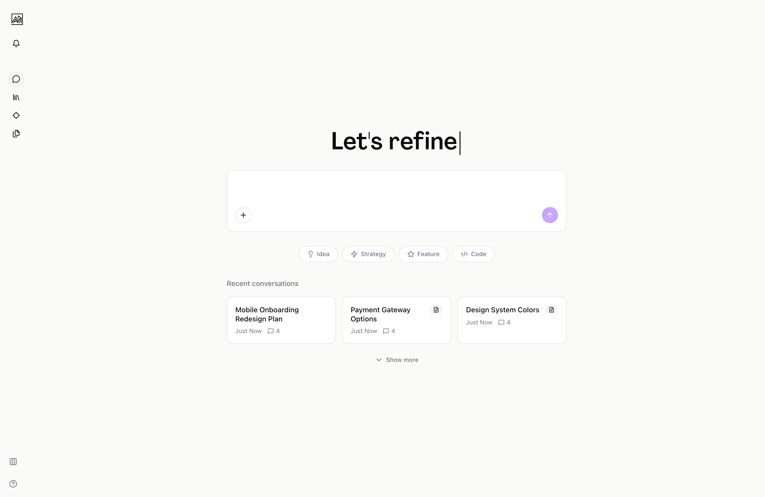 New conversation view showing the chat interface