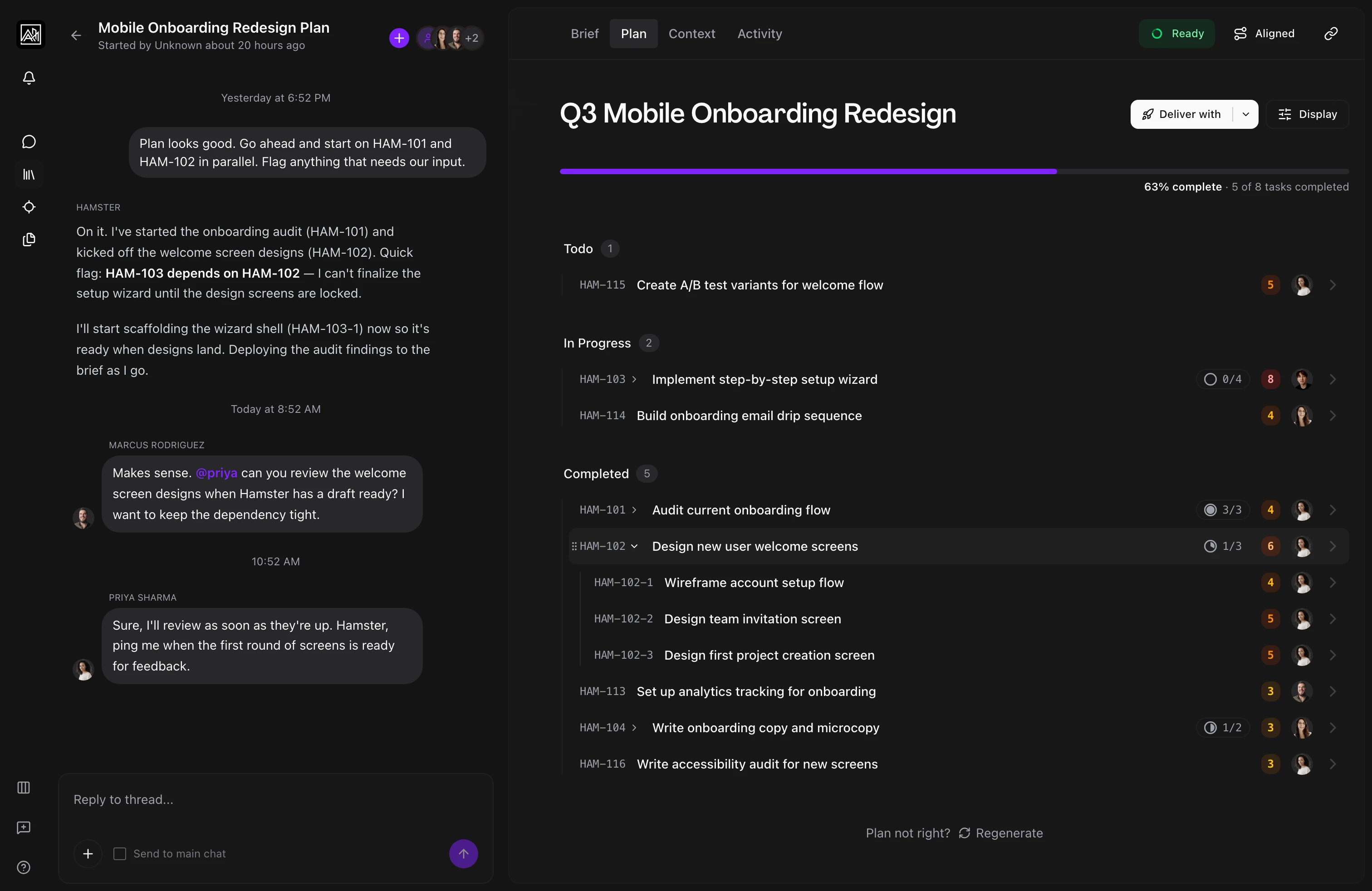 Hamster plan view — structured context for AI pair programming