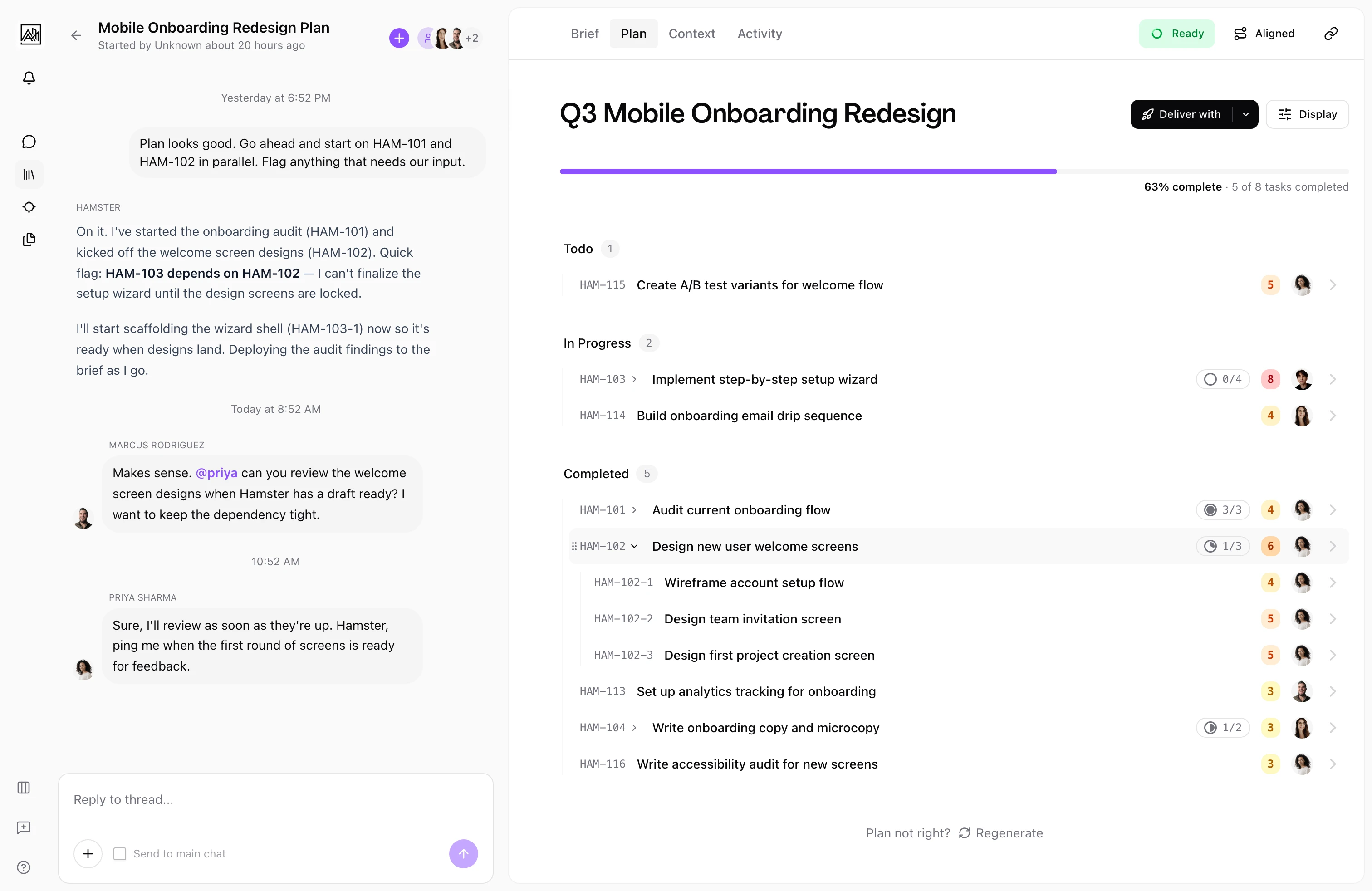 Hamster plan view — structured context for AI pair programming