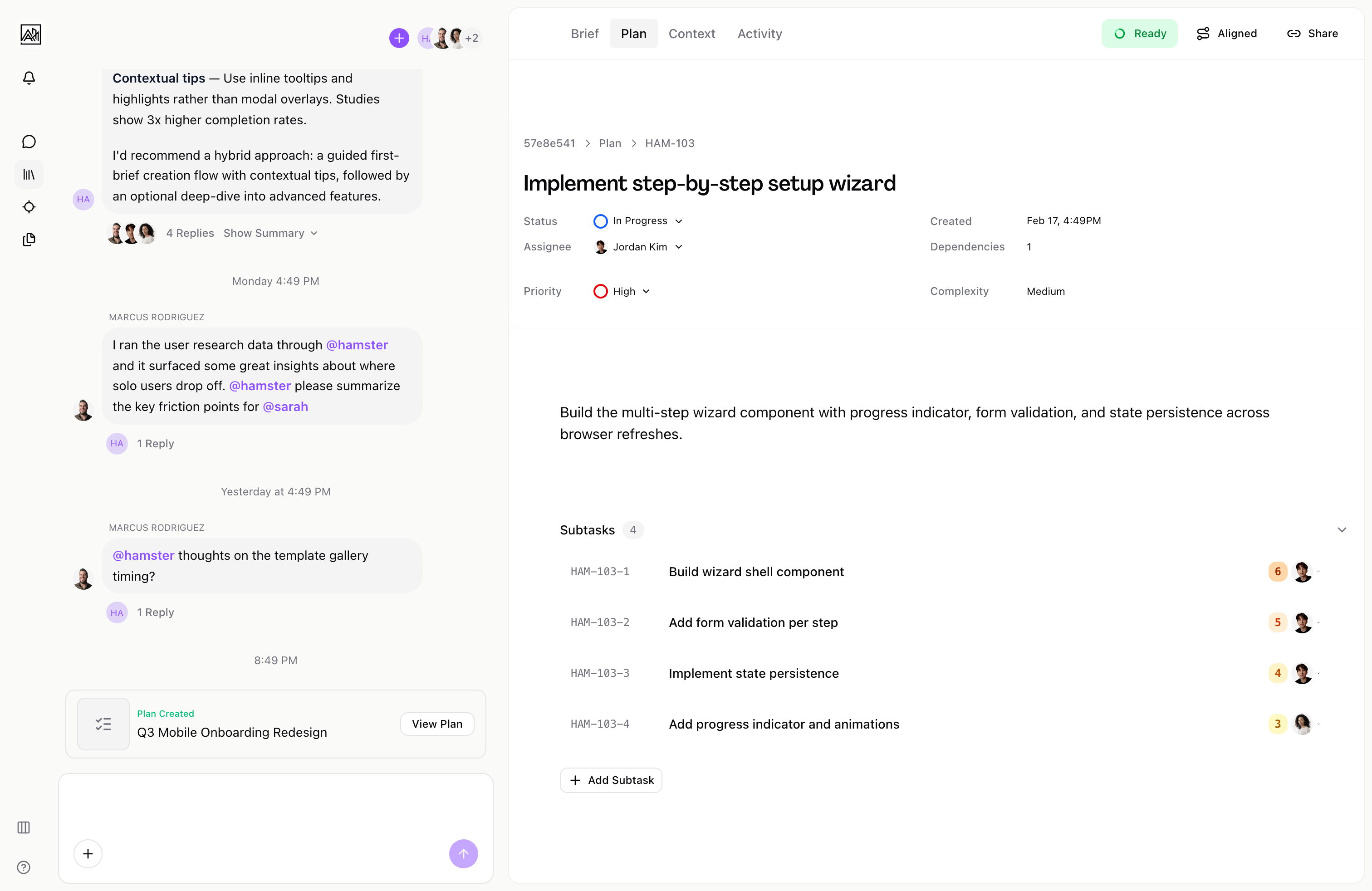 Subtask detail view in Hamster Studio